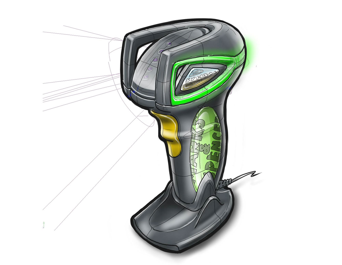 Motorola，brand，Scanner，Scanning gun，Hand drawn，